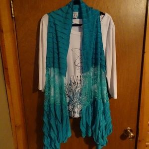 GORGEOUS top vest KAREN HART!! L White Green Exc!